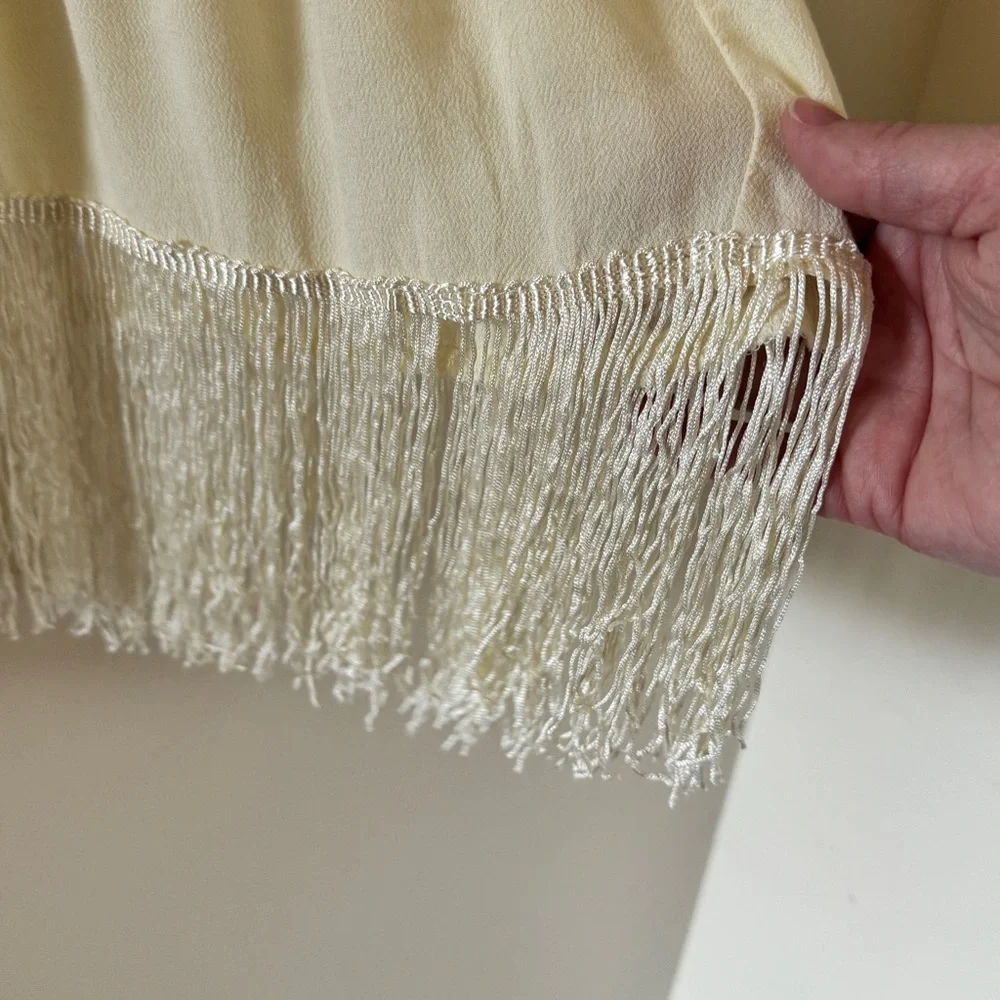 Boho Embroidered Peasant Dress Cream Fringe Festival Tunic Midi S - Picture 9 of 14